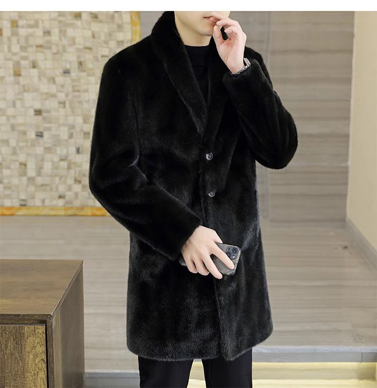 Herrenbekleidung Herren Pelzmantel Nerzimitat Pelzmantel Mittellang Nerzsamt Windjacke Jung Gutaussehend Lässig Winter Warm_voghion.com