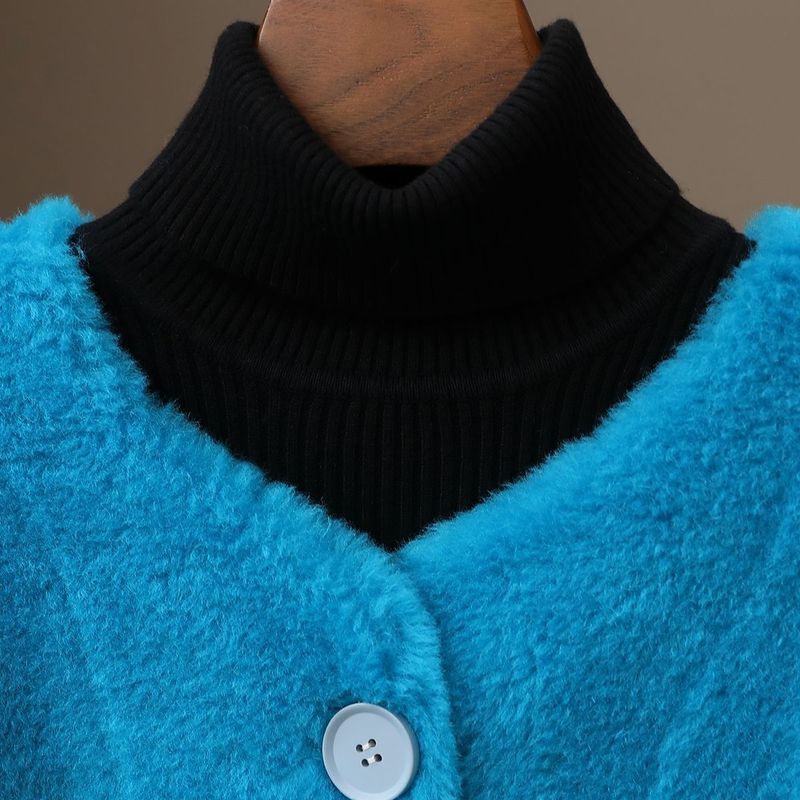 Women's 100% Wool Fleece Coat With Round Neck - Elegant Casual Outerwear For Fall & Winter, Office & Daily Wear (Pink, Blue)_voghion.com