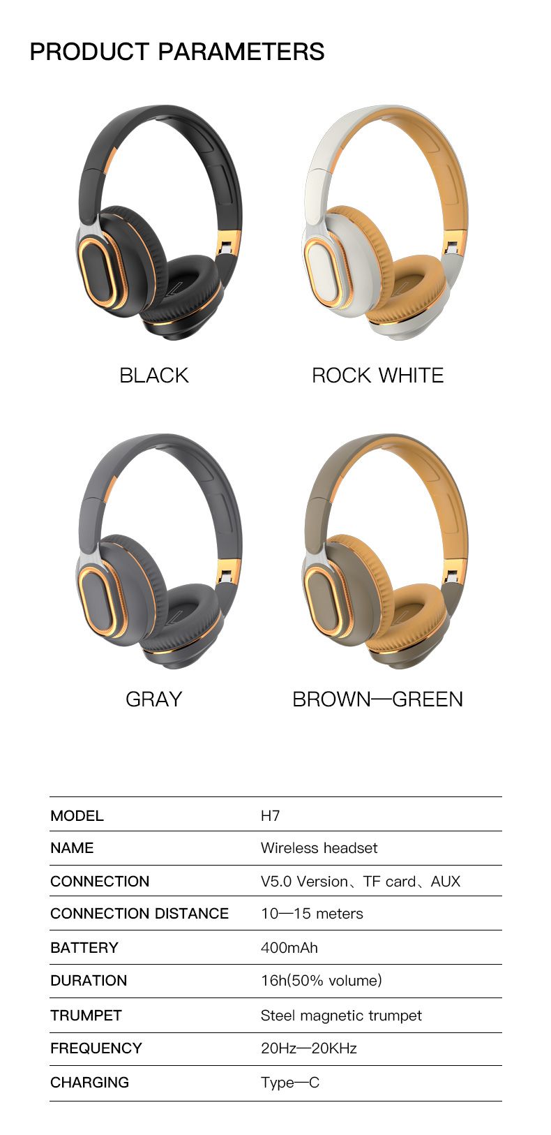 Auriculares Bluetooth H7 para TV, inalámbricos, con micrófono, adaptador USB, cancelación de ruido, estéreo, plegables, graves para TV_voghion.com