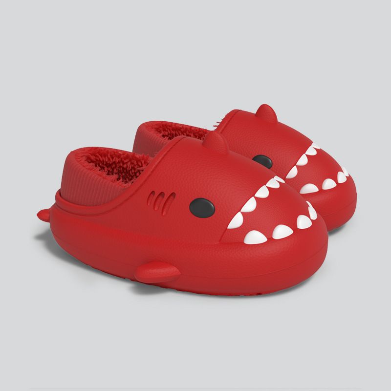MTX Couple Shark Femmes Hiver EVA Semelle Souple Doublé Polaire Chaud Fourrure Pour Hommes Imperméable Parent-Enfant Coton Chaussons_voghion.com