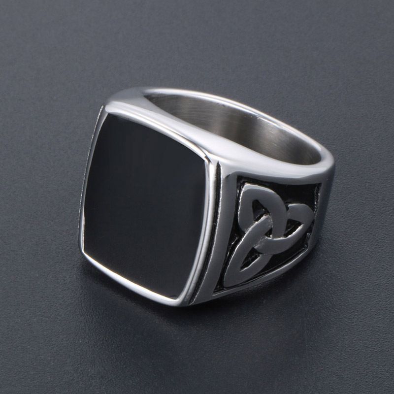 Anello da uomo in acciaio e titanio con goccia di olio a forma di triangolo in resina e pollice, molto venduto_voghion.com