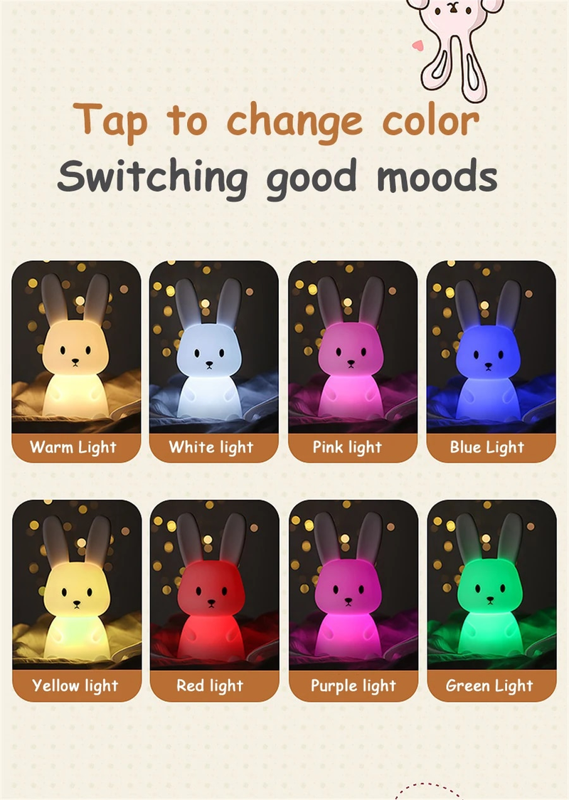 LED Night Light cute Rabbit Animal Cartoon Silicone Lamp Dimmable USB Rechargeable For Children kids bedroom gift Sleeping light_voghion.com