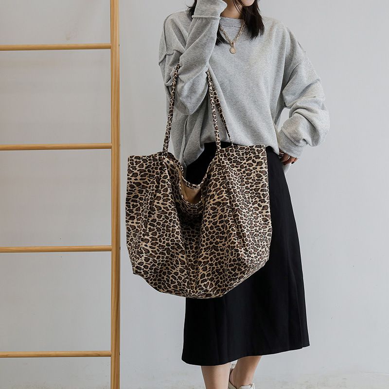 Borsa tote casual da donna, grande capacità, con stampa leopardata, tinta unita, nuova 2024_voghion.com