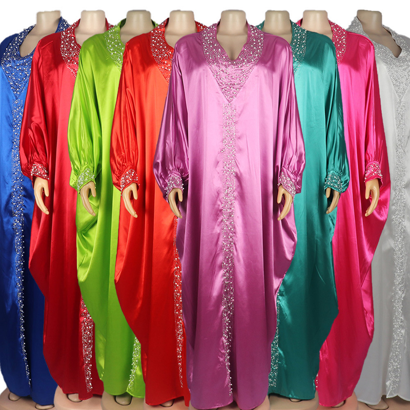 Dametøj plus size kjole rayon flagermusærmer plus size morgenkåbe varme rhinsten og kanonperler afrikansk tøj_voghion.com