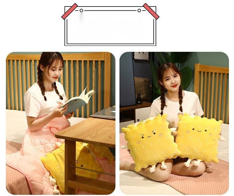 Cute Cartoon Cookie Pillow Dual-use Air Conditioner Sofa Cushion Office Nap Foldable Car Blanket_voghion.com