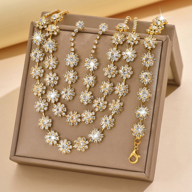 Conjunto de joyas para mujer, joyería de moda, venta al por mayor, accesorios de boda, conjunto de collar y pendientes de diamantes con girasol de doble capa, joyería_voghion.com