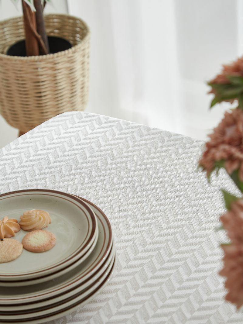Tovaglia jacquard ondulata – Copritavolo rettangolare in misto poliestere e lino, antiscivolo e resistente al calore per sala da pranzo e arredamento_voghion.com