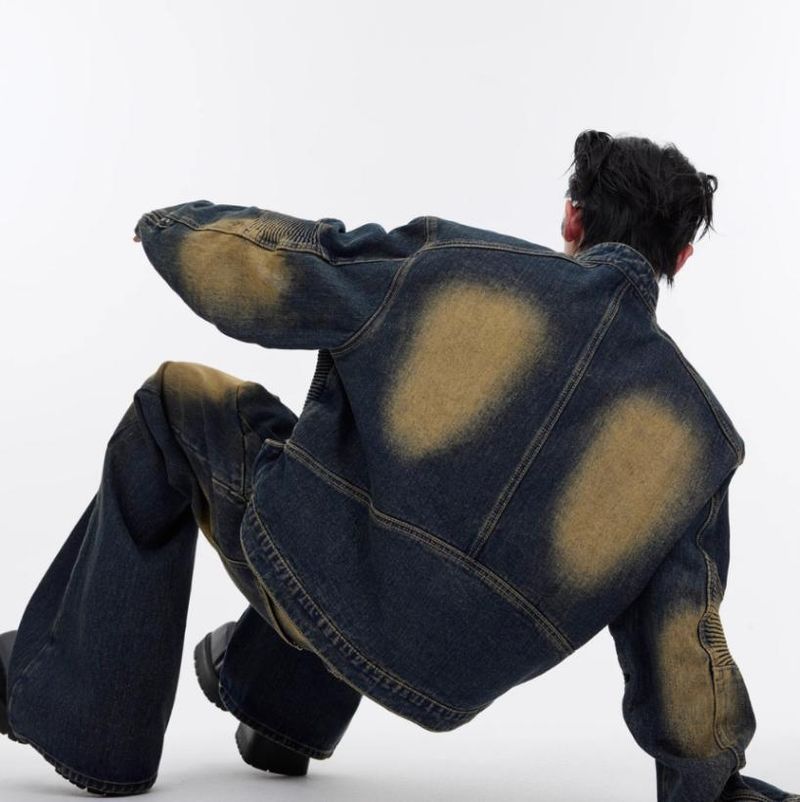 Men's Clothing Special Offer Heavy Retro Distressed Deconstructed Denim Suit Three Dimensional Relief Design Jacket Coat Men Trend_voghion.com