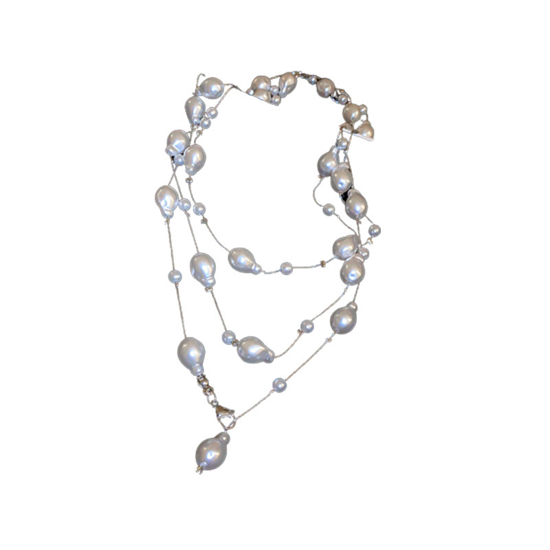 Onregelmatige lange parel Franse lichte elegante trui ketting niche eenvoudige high-end zintuiglijke ketting voor vrouwen_voghion.com