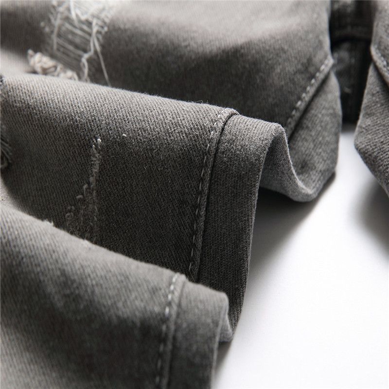 Vêtements pour jeunes garçons, grande taille, spécialement lavé, jambe droite, déchiré, tache grise, décontracté, non extensible_voghion.com