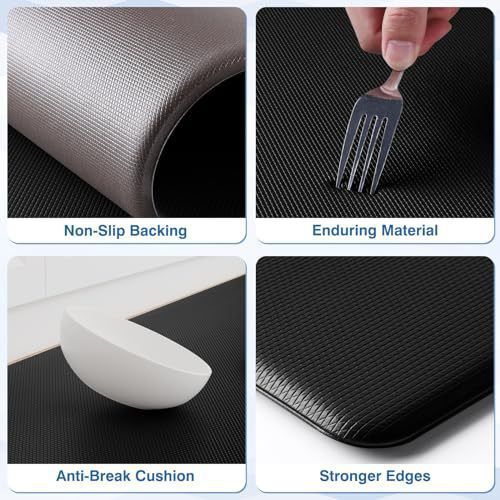 Anti-Fatigue Kitchen Mat - Non-Slip Floor Cushion For Standing (Memory Foam Waterproof Easy Clean 24"X36" Grey/Black)_voghion.com