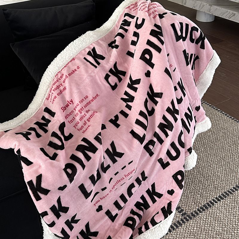 Black Pink Milk Lamb Plush Sofa Car Knee Lunch Rest Office Shawl Blanket_voghion.com