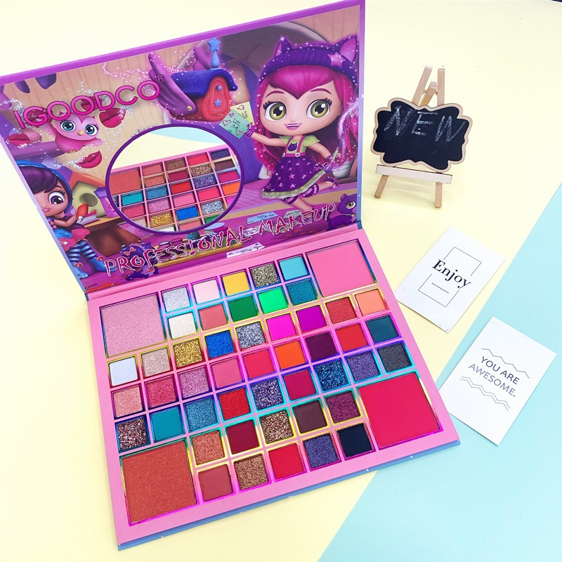 Kinderbühne, niedliche kleine Zauberfee, 51 Farben, Perlmutt, Pailletten, Hochglanz-Puder, Rouge, Lidschatten, Teller-Make-up_voghion.com