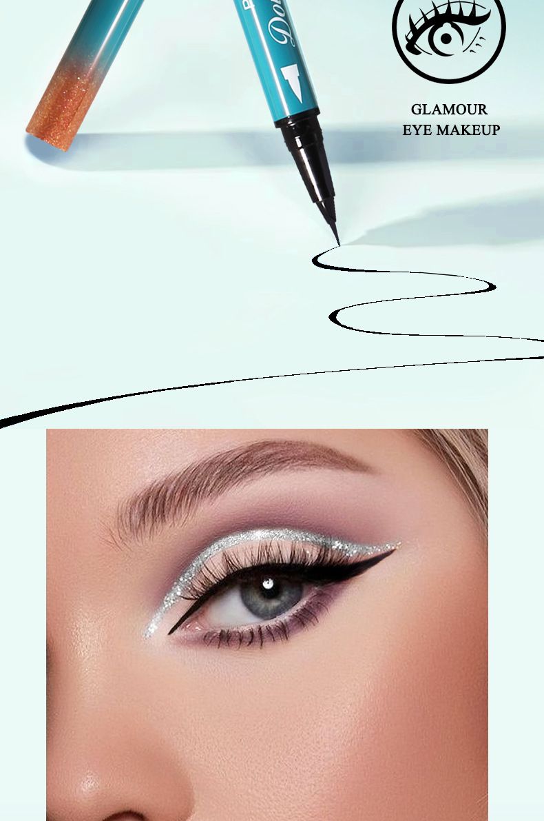 Ombretto e matita combinati, eyeliner a doppia estremità, penna per ombretto nero freddo, penna per ombretto liquido con paillettes, anti-strappo e anti-sbavatura_voghion.com