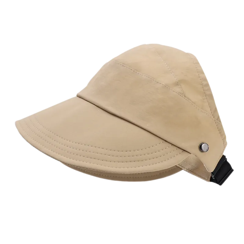 Fashion Korean Women Empty Top Foldable Wide Brim Sun Protection Hats Summer Visor Fisherman Face Mask Hook Hat Ponytail Cap_voghion.com