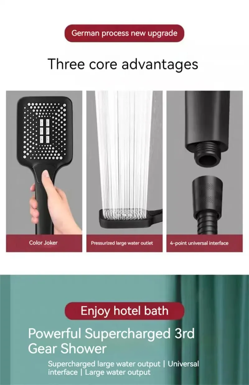 3 Modlu Yağmur Duş Başlığı, Ayarlanabilir Yüksek Basınçlı Su Tasarrufu Spreyi, Banyo İçin, AB Su Standardına Uygun_voghion.com