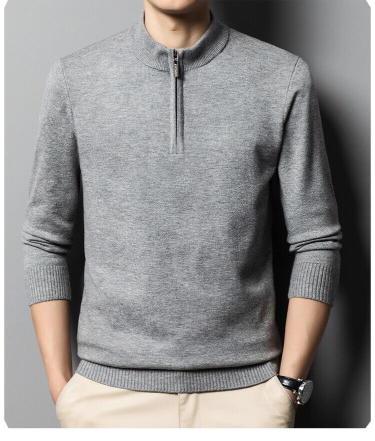 Men’s Half-Zip Knit Sweater – Warm Winter Pullover (Burgundy/Black/Camel/Tibetan Blue/Greyish, M-XXXXL)_voghion.com