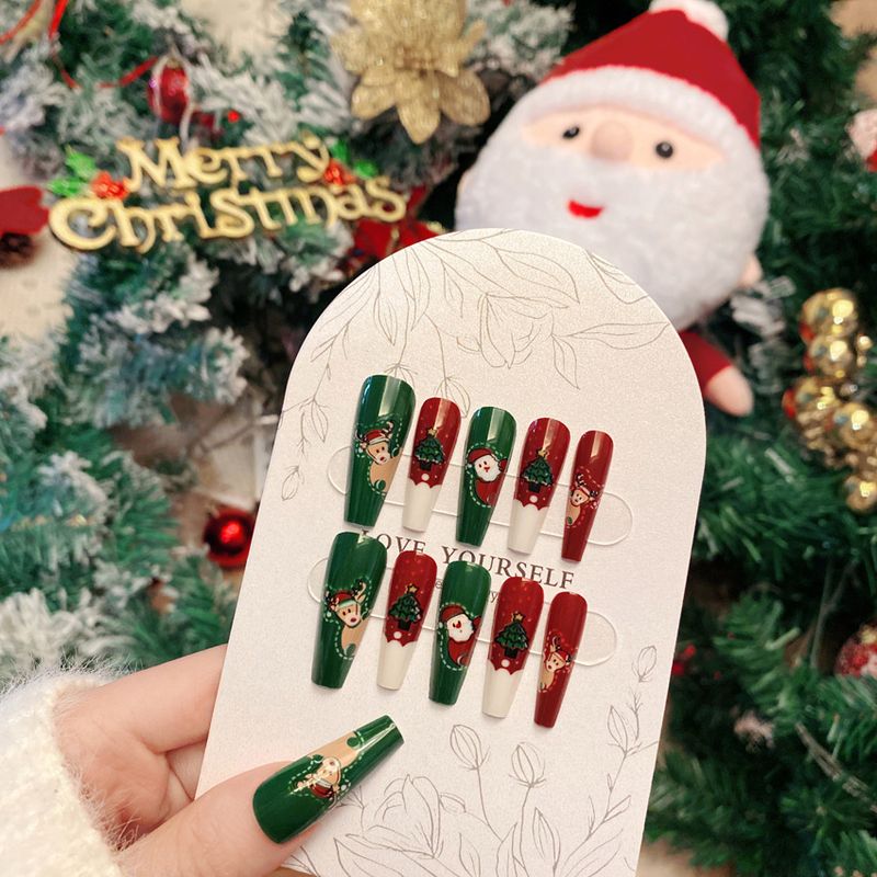 Nouveaux faux ongles de Noël à motifs de flocons de neige, de cerfs et de rennes, détachables, finitions finies, vente en gros P167_voghion.com
