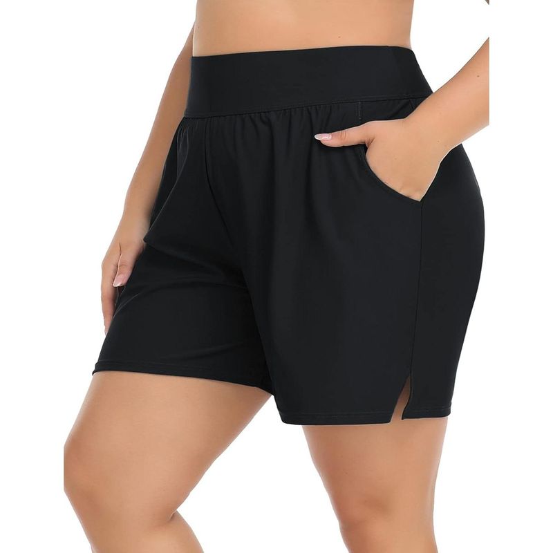 CHARMLEAKS Plus Size Swim Shorts For Women High Waisted Board Shorts Tankini Swimsuit Bottom With Pockets_voghion.com