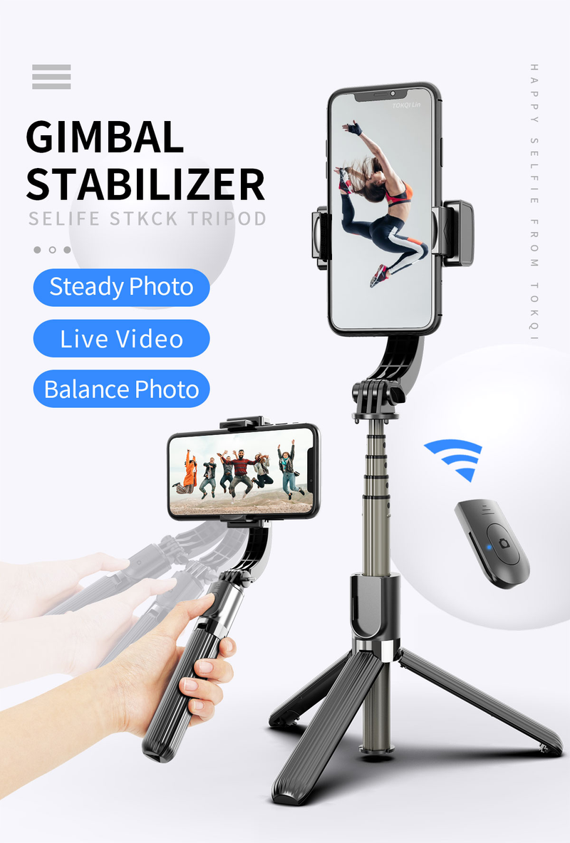 Universalledsstabilisator med selfiestick, lämplig för iPhone bärbar handhållen, universalled med tripp_voghion.com