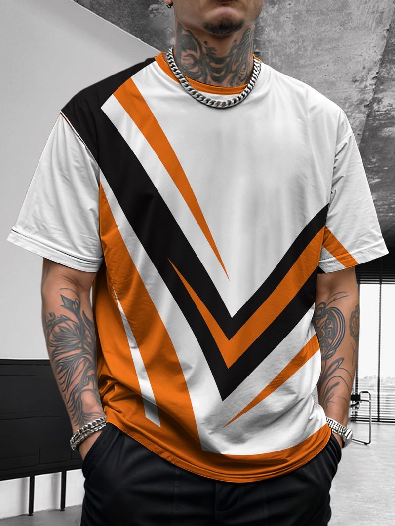 Camiseta deportiva de verano para hombre, de color block, de seda de hielo, transpirable, de secado rápido y de manga corta._voghion.com