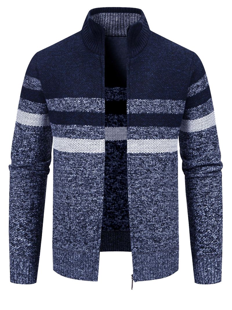 Herren-Baseballjacke, Strickpullover, Cardigan – Slim Fit, dehnbarer Pullover mit Farbblock-Design für die Freizeit im Herbst und Winter_voghion.com