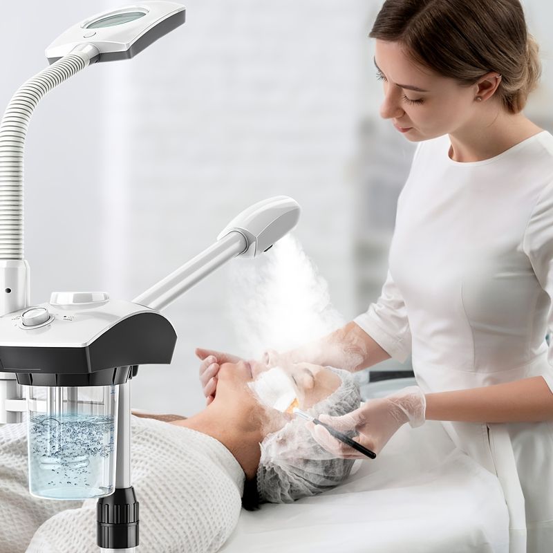 Professional Steamer, 2 In 1 Ozone Facial Steamer On Wheels With 3X Magnifying Lamp, Time Preset Function Design Face_voghion.com
