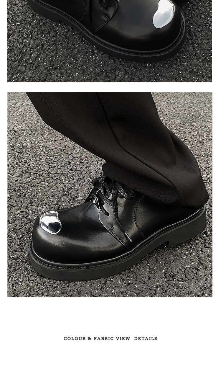 Niche High-End-Derby-Schuhe mit großer Zehenpartie, dicker Sohle und größerer Sohle, lässiges schwarzes Leder im britischen Stil für Pendler_voghion.com