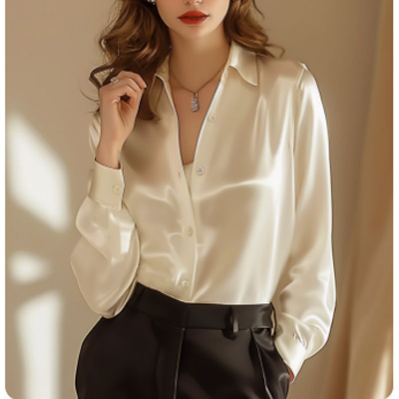 Camicia in raso di acetato verde di alta qualità, tinta unita, con drappeggio, esclusiva, da donna_voghion.com