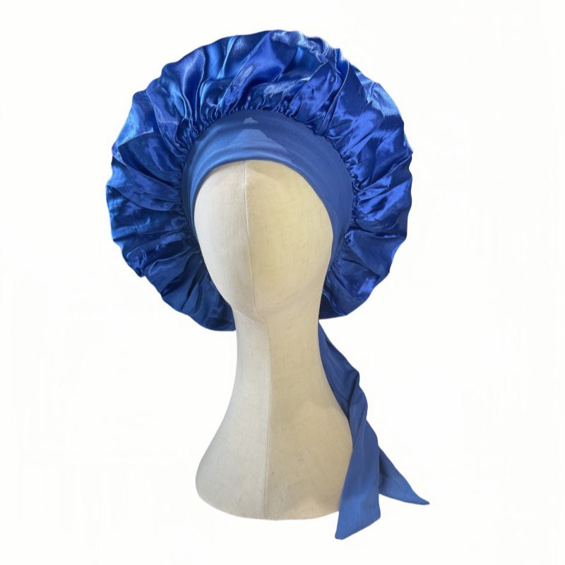 Cross-Border European And American Trend Solid Color Tie Sleep Elastic Wide-Brim Satin Bow Round Hat Hair Protection_voghion.com