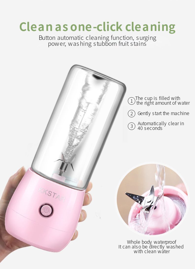 Portable Electric Juicer Blender, 400ml USB Rechargeable Smoothie Cup With 6 Blades, BPA-Free Travel Fruit Juice Maker For Home Gym Office_voghion.com