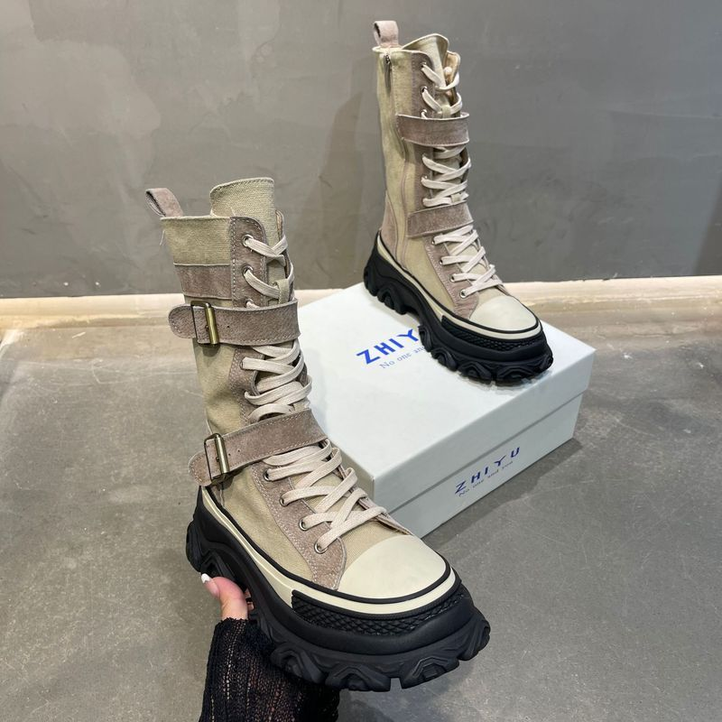 p5 Luji European station leather Martin women's 2022 autumn new ins tide thick bottom increased niche motorcycle boots_voghion.com