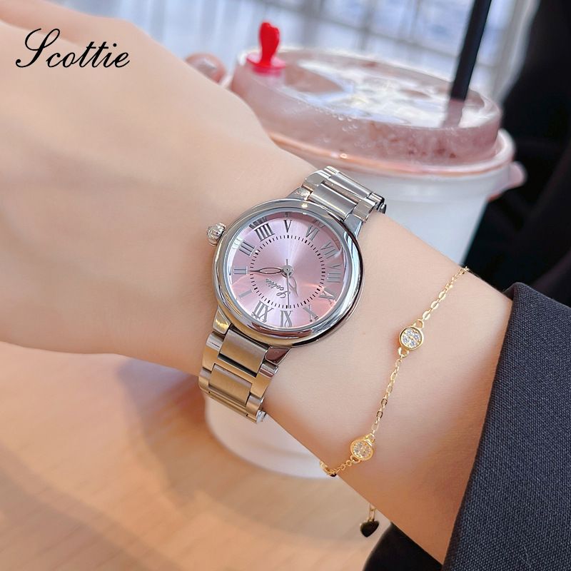 Montre Scottie Fashion 9701B pour femme, bracelet en acier, cadran ballon, chiffres romains, petit cadran_voghion.com