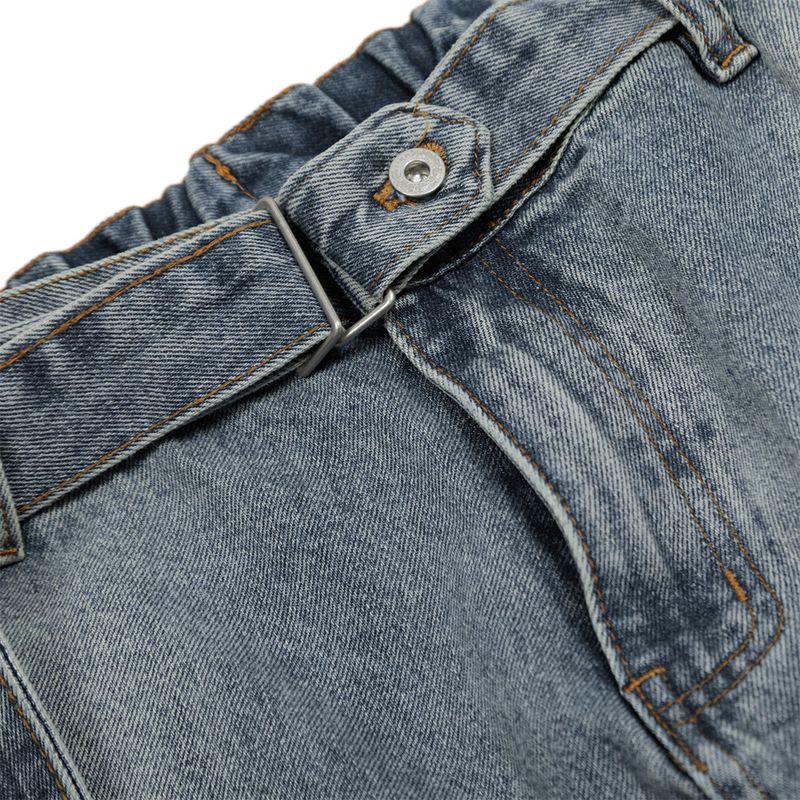 Gewassen vintage jeans Amerikaanse High Street heren veelzijdige Dad Casual riem losse rechte lange broek_voghion.com