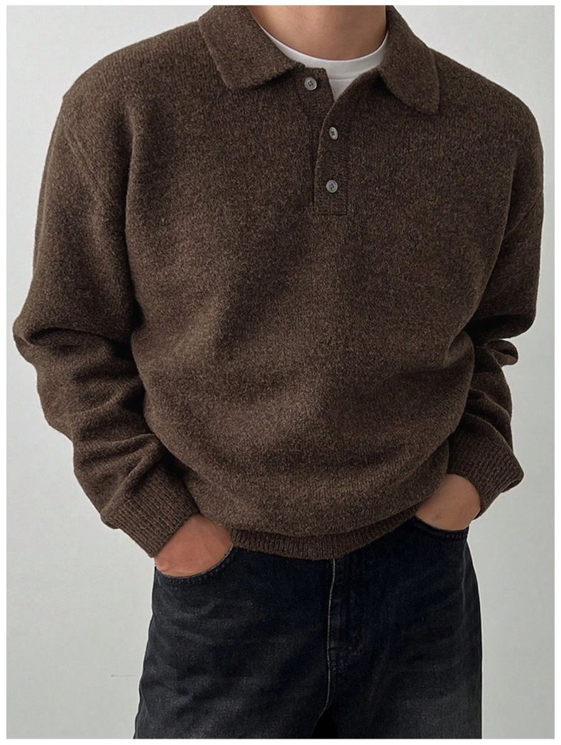 Maglione a collo alto da uomo – Pullover in maglia spessa con orlo a coste (grigio chiaro, nero, caffè, grigio scuro, marrone chiaro, verde oliva)_voghion.com