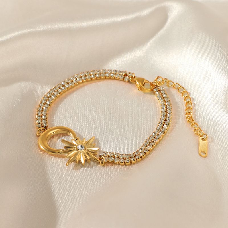 Fashion 14K Gold-plated Star Moon Stainless Bracelet Women's Ins Style Temperament Versatile Dia-encrusted Titanium_voghion.com