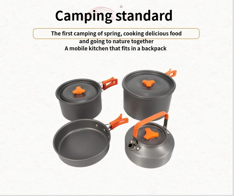 Juego de cocina plegable para exteriores, tetera, sartén, olla para sopa, encendedor, bolsa de almacenamiento, adaptador y suministros_voghion.com