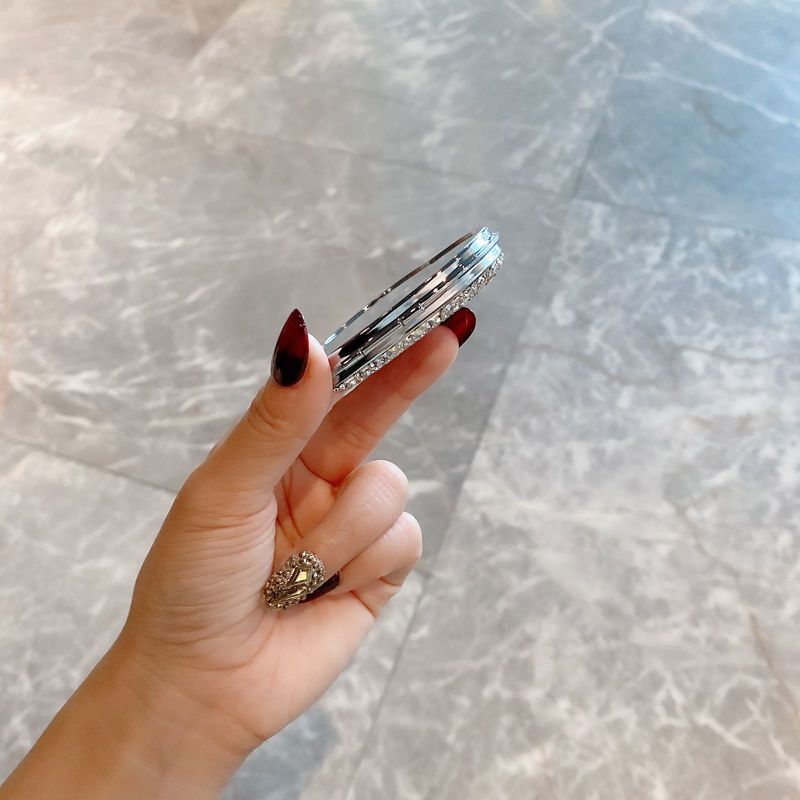Mini specchio per il trucco a forma di cuore in stile coreano: specchio portatile bifacciale con dettagli di diamanti, regalo perfetto per le donne_voghion.com