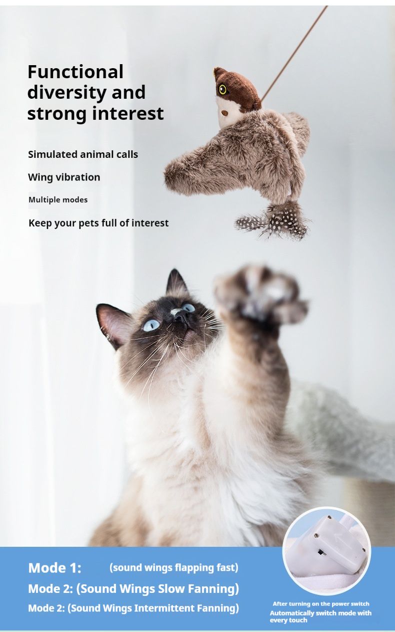 Jouet en peluche pour chat, simulation de moineau, oiseau électrique à secousses, plaisir personnel du chat, simulation d'oiseau à ailes battantes, bâton de chat taquin, favori du chat et du chien_voghion.com