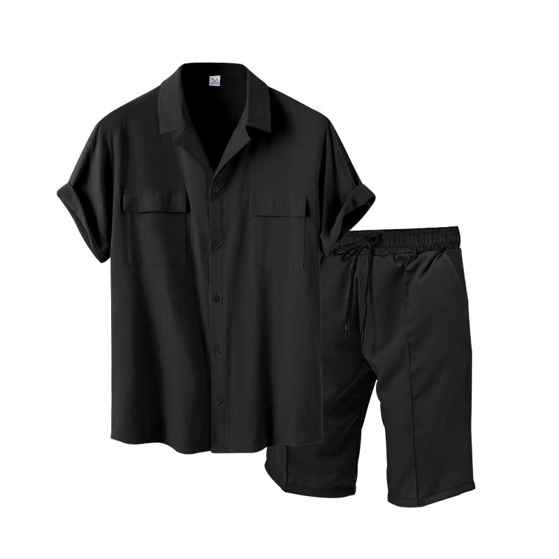 Nuova camicia oversize a maniche corte in tinta unita, set casual estivo, set da uomo con risvolto_voghion.com