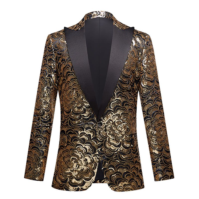 Giacca da uomo con paillettes oro rosa, abito singolo slim fit per ragazzi, abito casual piccolo_voghion.com