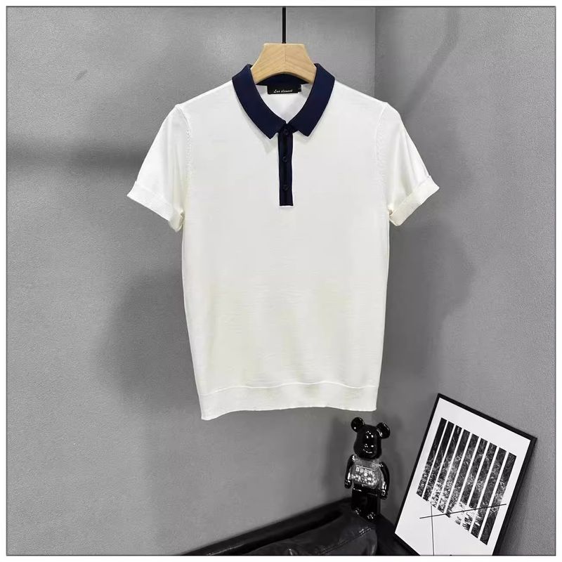 Herrenbekleidung Modische und elegante Herrenbekleidung, farblich passende Strick-T-Shirts mit kurzen Ärmeln und Kragen, Herrenoberteile, Poloshirts für junge Männer_voghion.com
