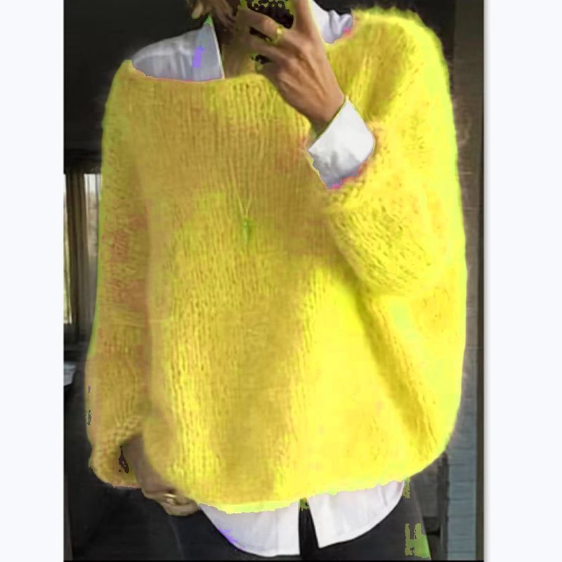 Women's Oversized Knit Sweater – Soft Acrylic Blend Crewneck Pullover (S-XXL, Ice Cream Pastels, Dropped Shoulder, Streetwear Essential)_voghion.com