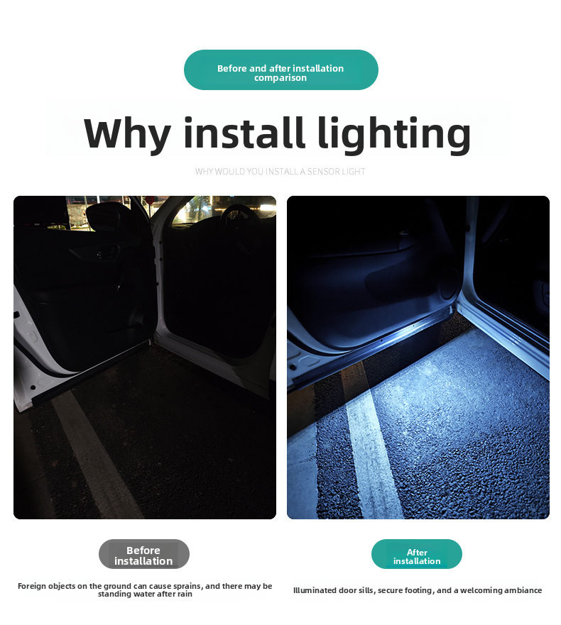 Auto-Warntürbeleuchtung, LED, bunt, blinkend, Atmosphäre, Willkommens-Antikollisions-Anti-Heck-Licht, keine Verkabelung erforderlich_voghion.com