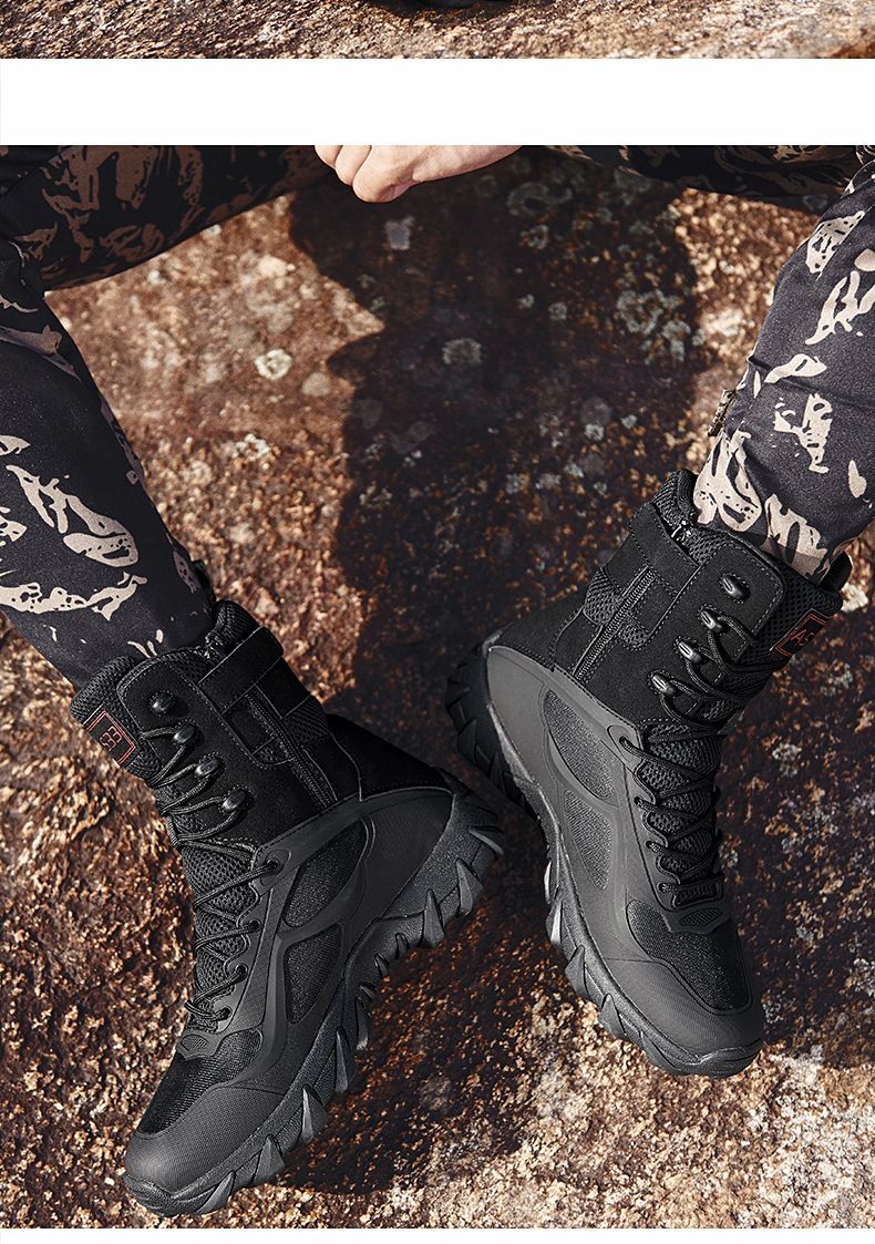 Large Breathable Tactical Boots For Outdoor Hiking, Wear-resistant Training, Combat Boots, High Top Desert Boots For Men_voghion.com