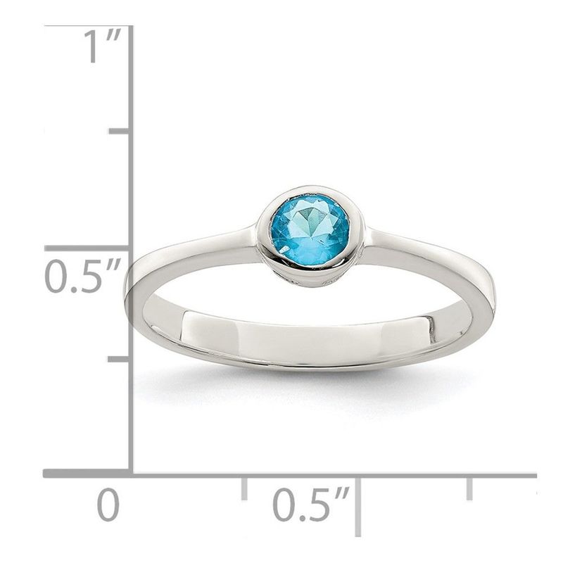 Sterling Silver Light Blue Round Bezel CZ Ring_voghion.com