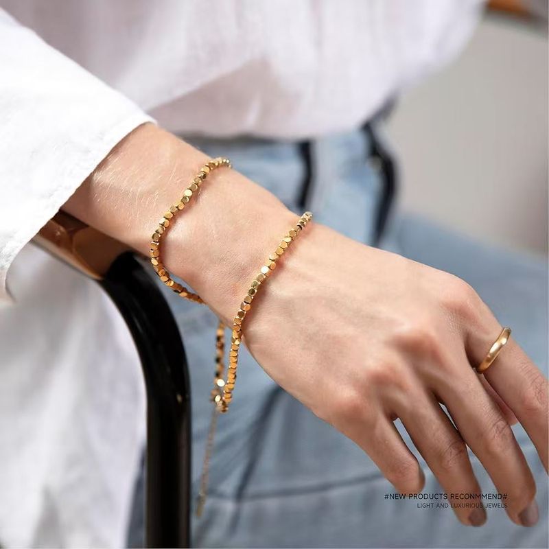 Damen-Schmuckset, einfache Halskette aus Edelstahl, verblasst nicht, hochwertiges PVD-galvanisiertes Gold, kleines quadratisches Armband-Halsketten-Set_voghion.com
