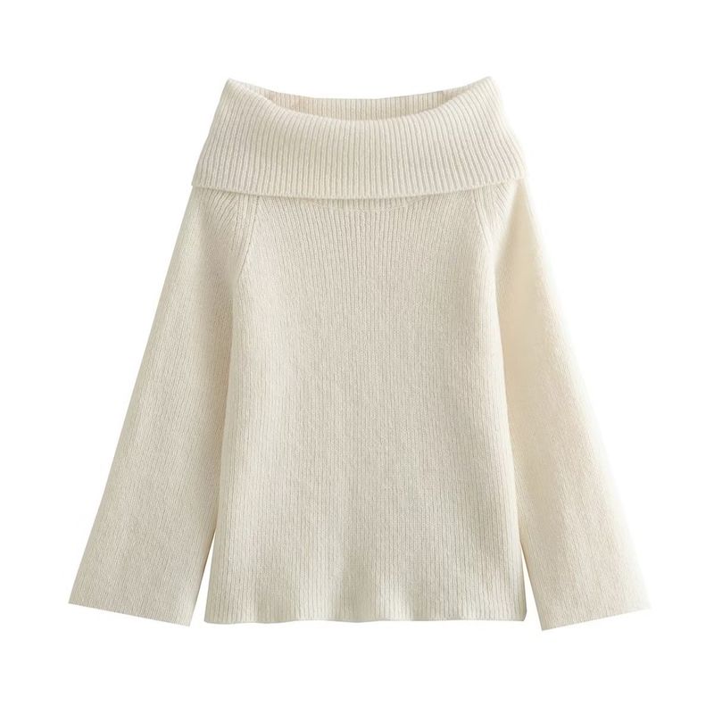 Damen Off-Shoulder Slim Fit Einfarbiger Pullover Herbst Winter Mode Strickwaren Lässiger Pullover Off Shoulder Sexy Slim Einfarbiger Pullover_voghion.com