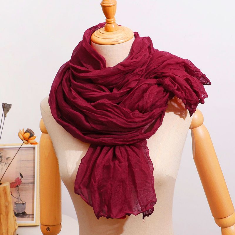 Grenzüberschreitender Außenhandel, geknitterter, gedrehter Baumwoll-Leinen-Schal, langer Schleier, künstlerisches einfarbiges Kopftuch, extra groß_voghion.com