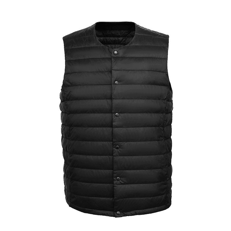 Gilet sans manches léger en duvet pour homme Cove Wholesale, gilet d'extérieur, grandes tailles, sans col, col rond, court, ultra-fin_voghion.com
